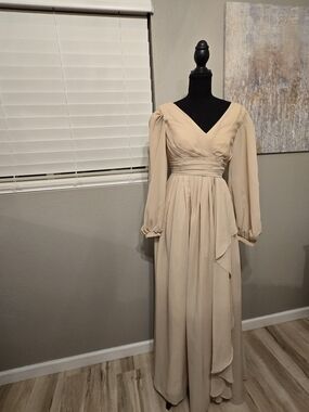 Elegant Long-Sleeve Maxi Dress, Also In Blue Size 2, Cream Size 4, Brown Sz 4